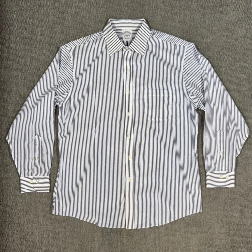 Brooks Brothers Regent Fit Dress Shirt 16-33 Blue Stripe Non Iron Cotton